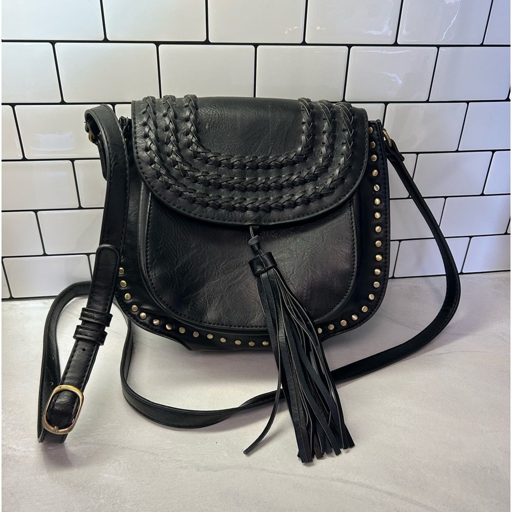 Black leather crossbody purse
